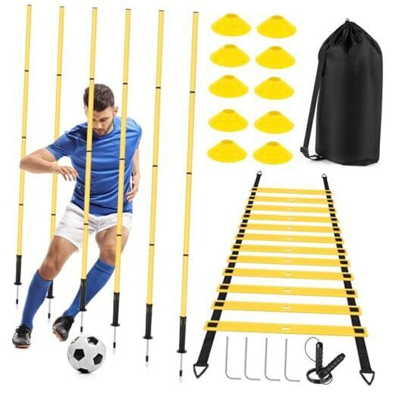 Soccer Agility Training Equipment: 6 Soccer Agility Poles, 20Ft Agility Yellow