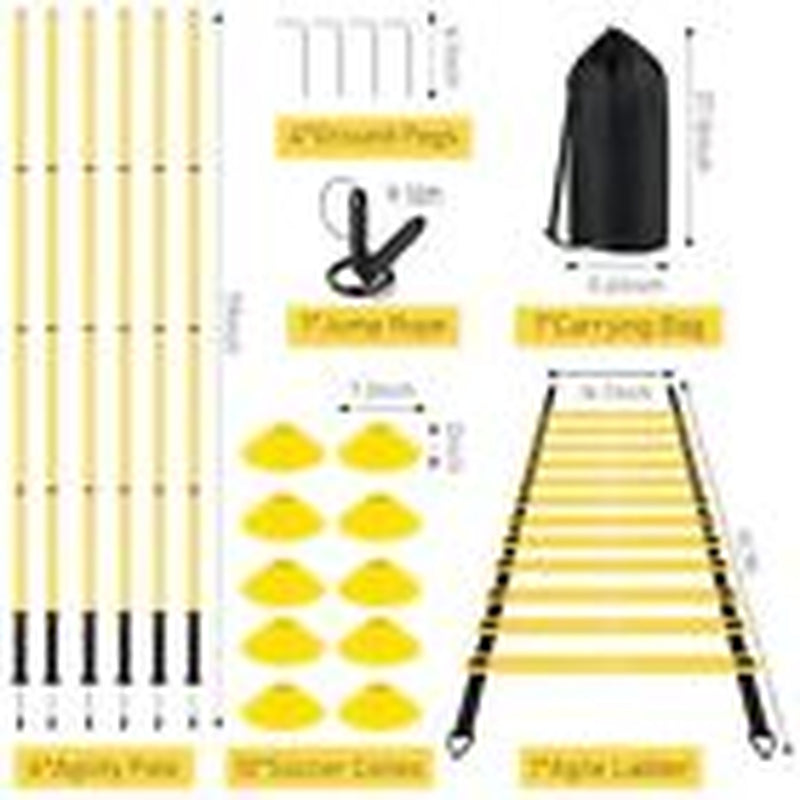 Soccer Agility Training Equipment: 6 Soccer Agility Poles, 20Ft Agility Yellow